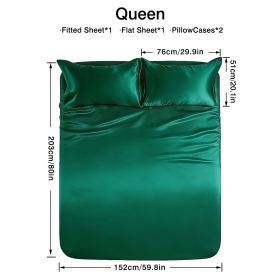 4-piece ultra-soft 85g satin sheet and pillowcase set, solid color, machine washable, suitable for all seasons, comfortable bedding set, for sing (Color: Dark green, size: queen(59.84''*79.92''))