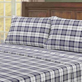 Kathy Ireland 100% Turkish Cotton Flannel Sheet Set (Color: Denim Check, size: Full)